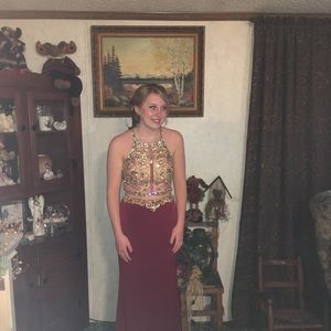 Jovani Red/maroon and gold prom dress